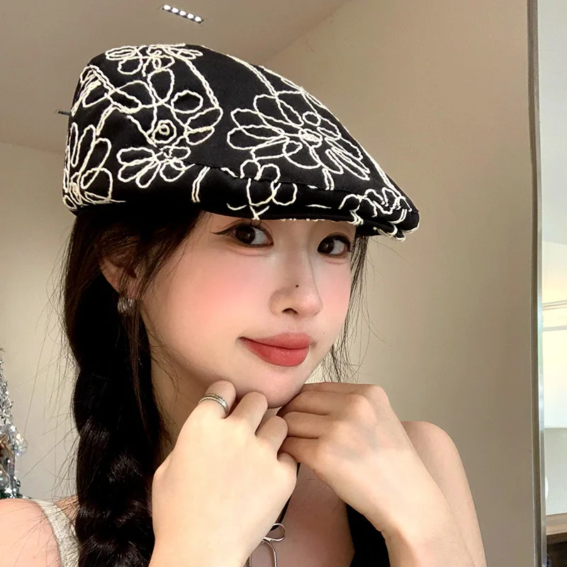 Newsboy Cap Women's Twill Cotton Eight Panel Hat Women's Baker ladies Caps Retro Big Large Hats girls Boina Black Beret