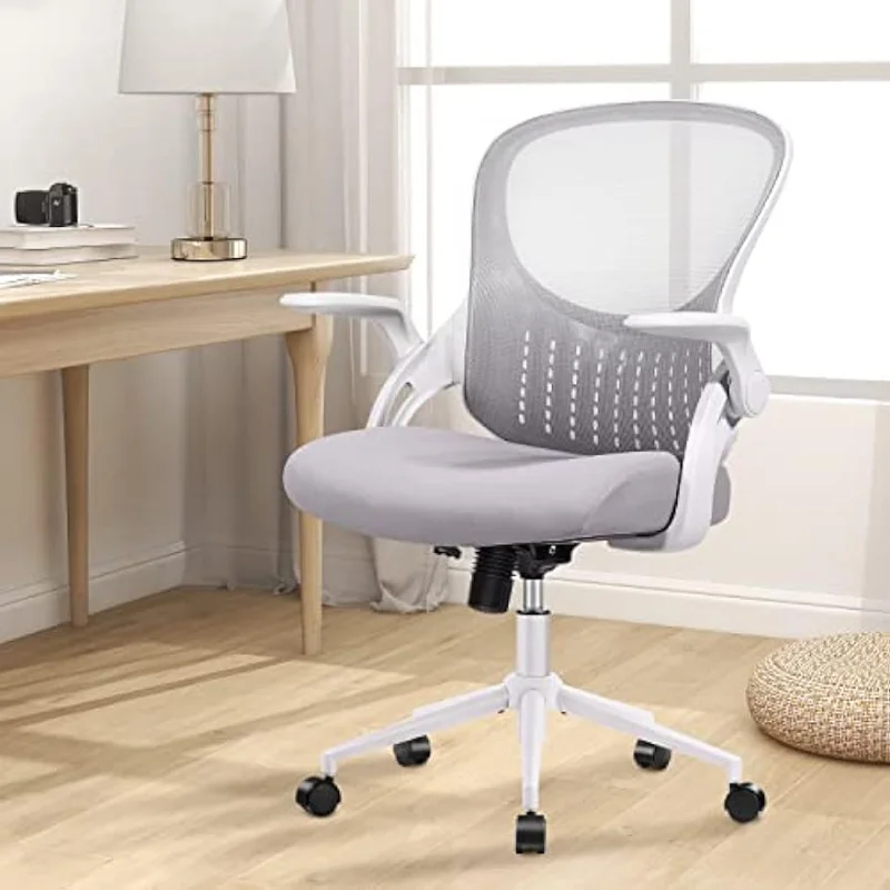 

edx Mid Back Mesh Computer, Ergonomic Desk, Height Adjustable Rolling Swivel Task Flip-up Armrests and Lumbar Support, Gray Home