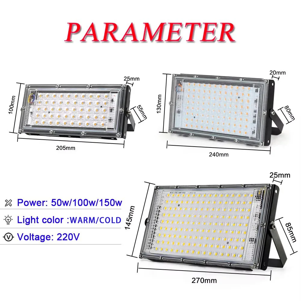 Outdoor LED Flood Light 50W 100W 150W 220V Waterproof Floodlight Indoor LED Spot Light Exterior Street Lamps Landscape Spotlight 2
