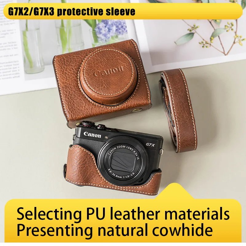 새로운 고급 수공예 카메라 PU 가죽 가방 바디 박스 케이스 캐논 G7X2 G7..