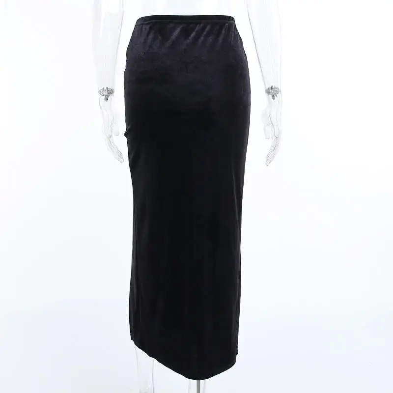 black maxi skirt Dark series skirt 2022 new design feeling minority bow Suede double-slit half-length skirt denim skirt