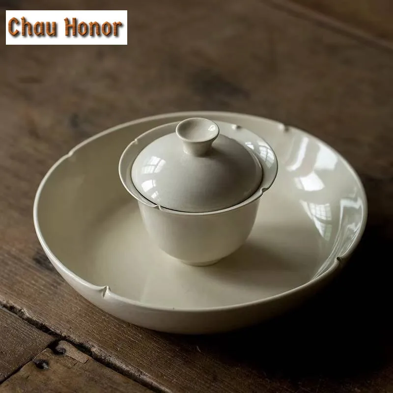 Plant Ash Glaze Ceramic Pot Bearing Holder Teaware Base Dry Bubble Table Tea Tray Coasters White Tea Tea Services Ornaments