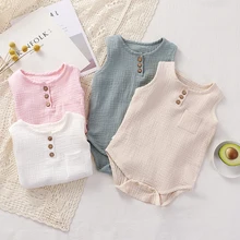 Summer Baby Boy Girl Rompers Muslin Cotton Sleeveless Newborn Infant Romper Jumpsuit Solid Color Baby Clothing