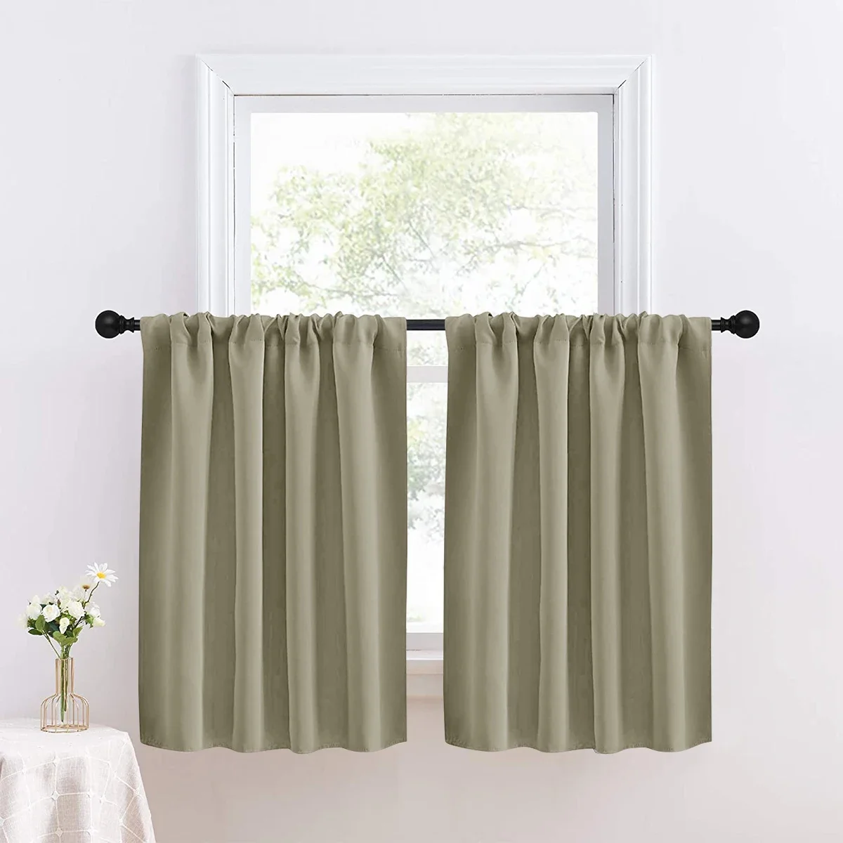 Solid Short Blackout Curtain - Small Kitchen  Bathroom Decor with UV Protection