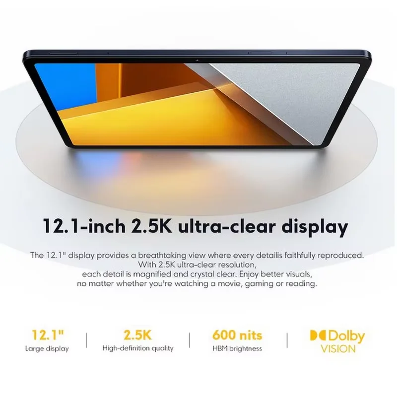 Global Version POCO Pad Tablet 8GB 256GB Snapdragon 7s Gen 2 Octa core  12.1'' 120Hz 2.5K Display 33W 10000mAh Battery 3