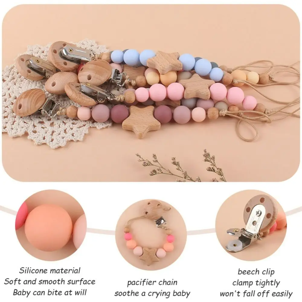 Soother Holder Wood Nipple Holder Clips Toddler Pacifier Holder Clips Dummy Clips Baby Pacifier Chain Baby Teether Toys Straps