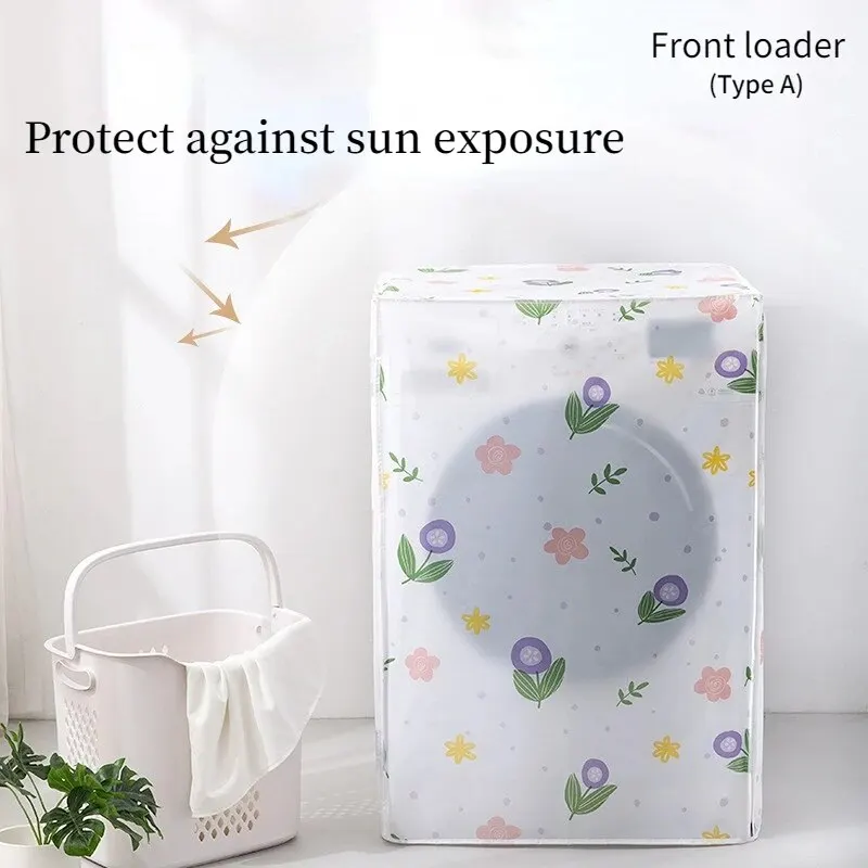 PEVA Washing Machine Cover Transparent Sunscreen Dust Proof Front Loading Home Laundry Accessory