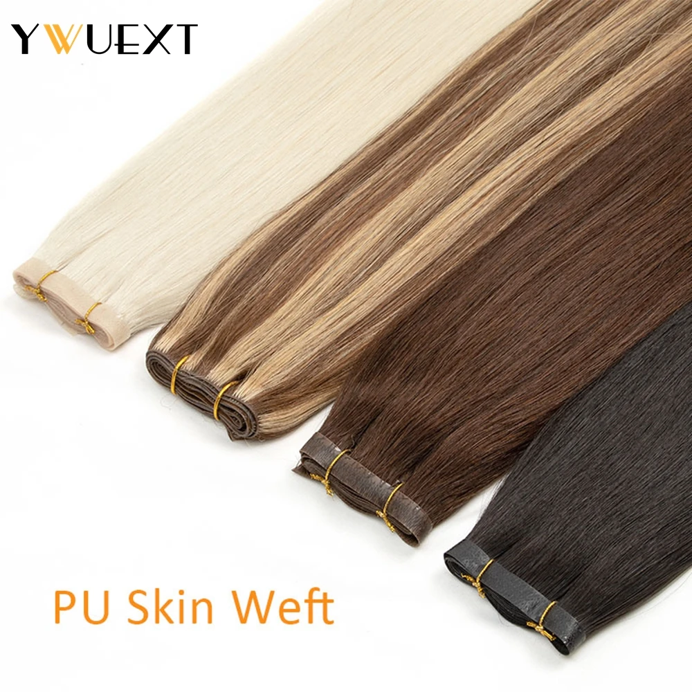YWUEXT Straight Long Tape Weft Hair Extensions 12"-22" 120cm Long PU Skin Flat Weft Natural Inject Hair Bundles 80-100g