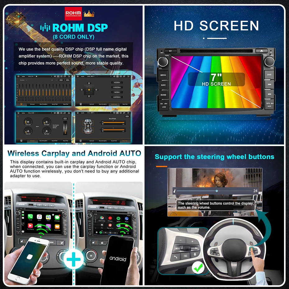 Radio de Coche de 7'' con Android 15, Reproductor Multimedia 2 Din con CarPlay Inalámbrico para KIA Ceed Venga 2010-2016, Autoradio Estéreo con Bluetooth 4