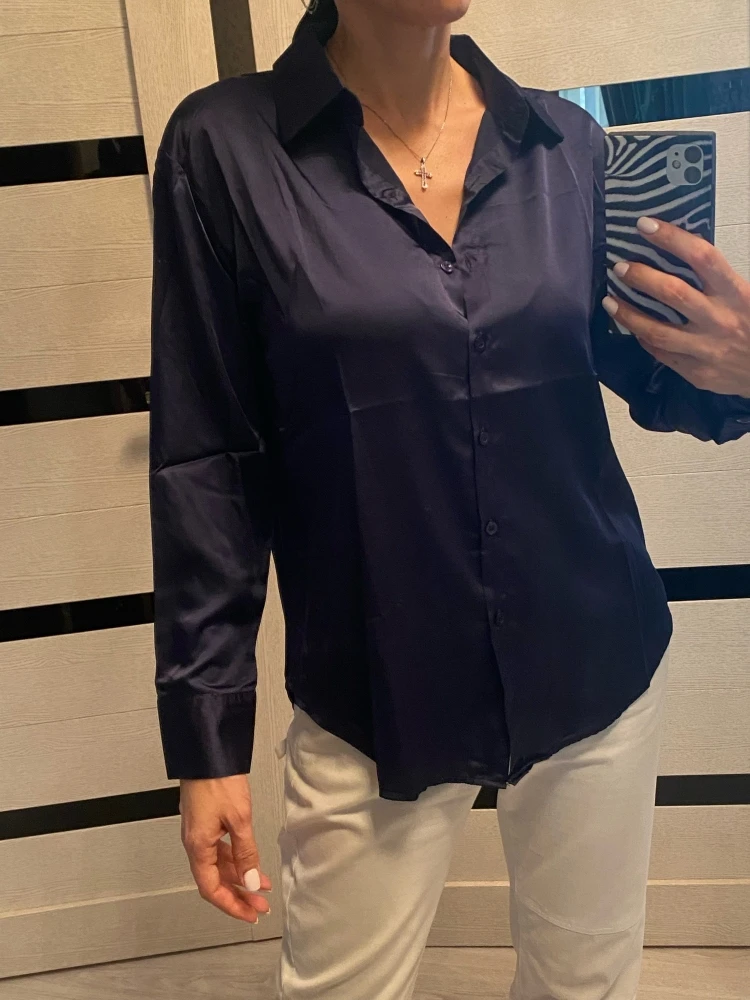 Women Satin Loose Fit Casual Blouse