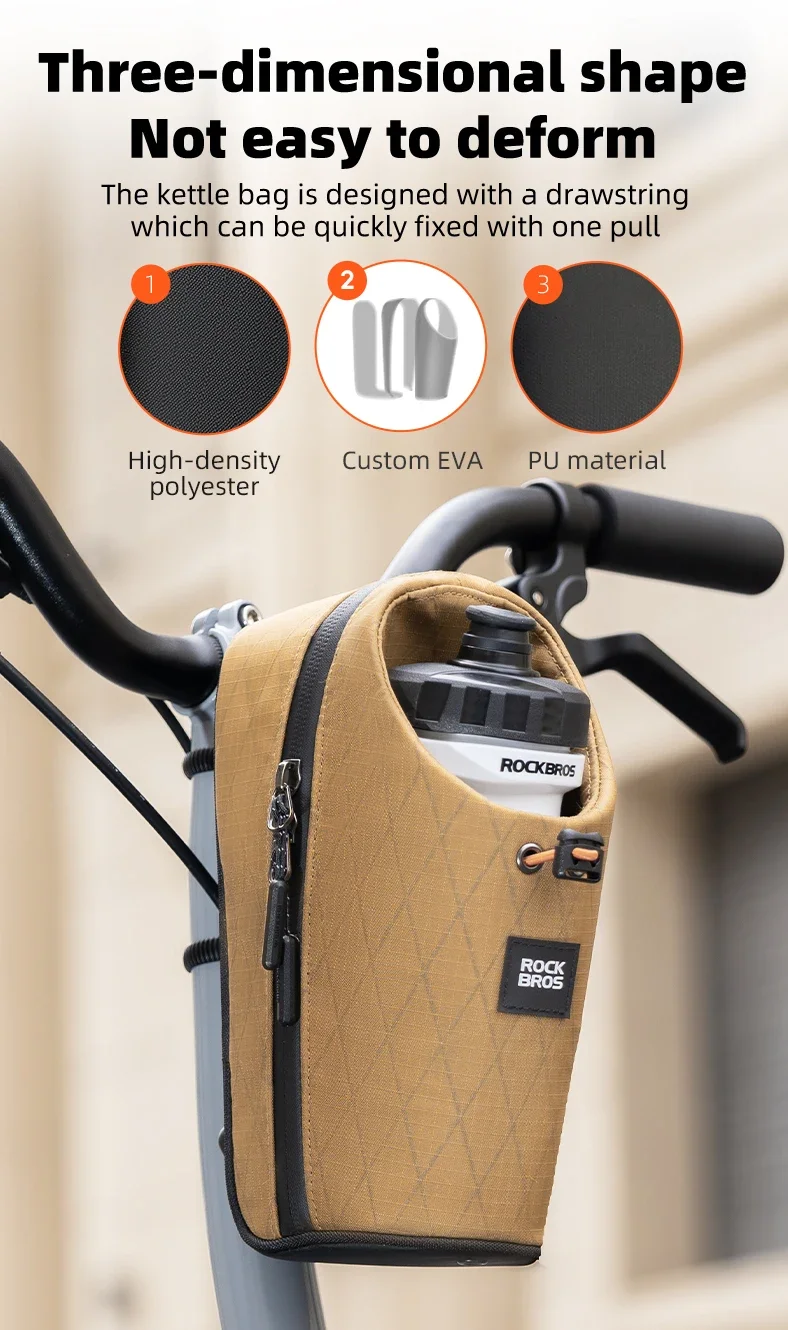 ROCKBROS Klappbare Fahrrad-Wasserflaschentasche, Fahrradlenker, Vorderrahmen, Wasserkocher, Taschen für Brompton Bike, Elektroroller, Werkzeugtaschen – Detail 3