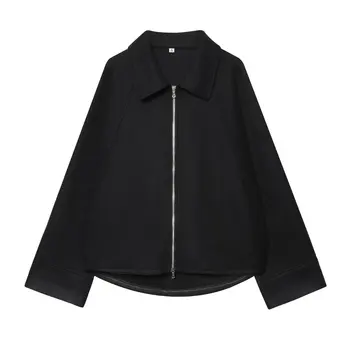 Giacca Casual da Donna con Zip e Colletto, Vestibilità Comoda, Tessuto in Poliestere, Maniche Lunghe, Tinta Unita, Colletto a Polo, Nuova Collezione Autunnale