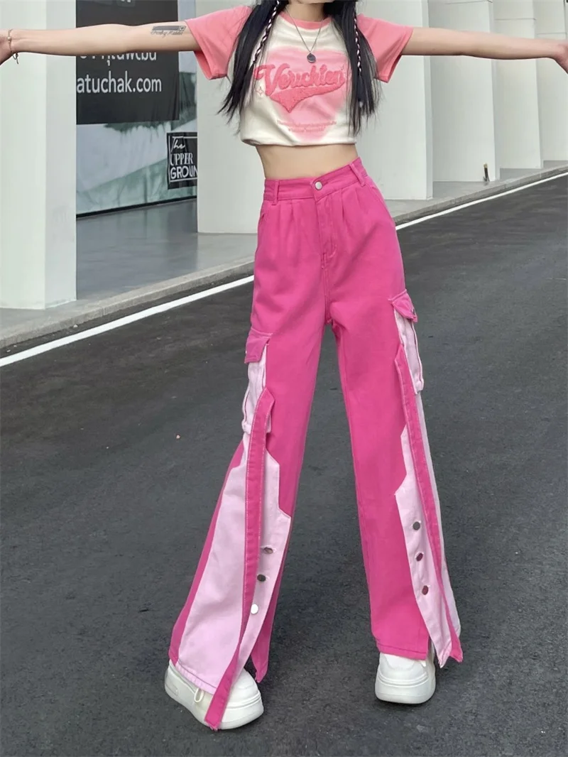 Pink Work Suit Jeans Women's Summer Spicy Girl Dopamine High Waist Style Design Sense Versatile Colored Straight Leg Pants P91