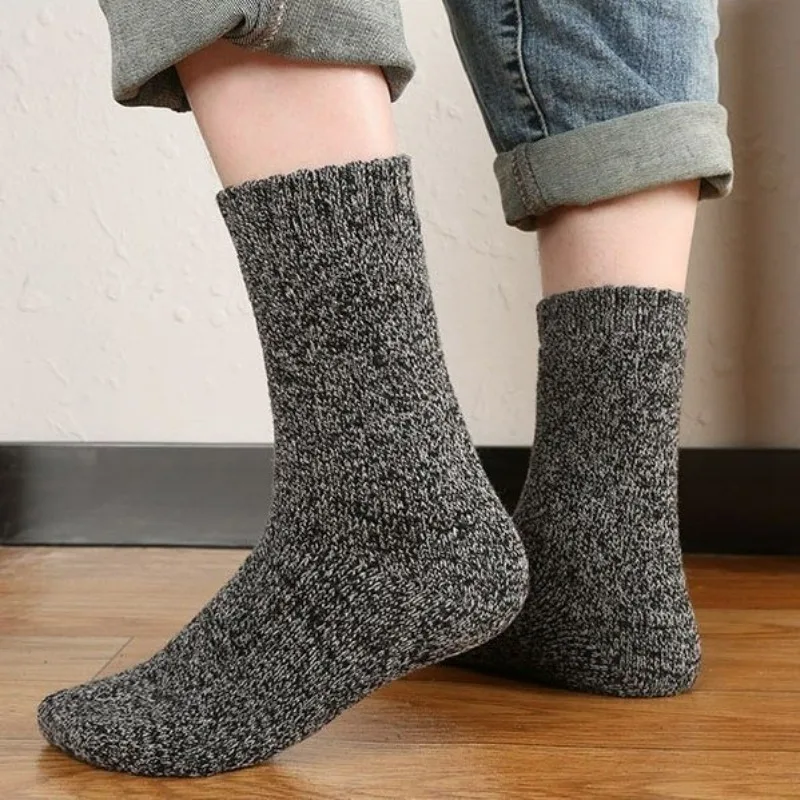 Men Socks 1/5pairs Winter Merino Wool Super Thick Warm Harajuku Retro Snow Casual Antifreeze Cashmere