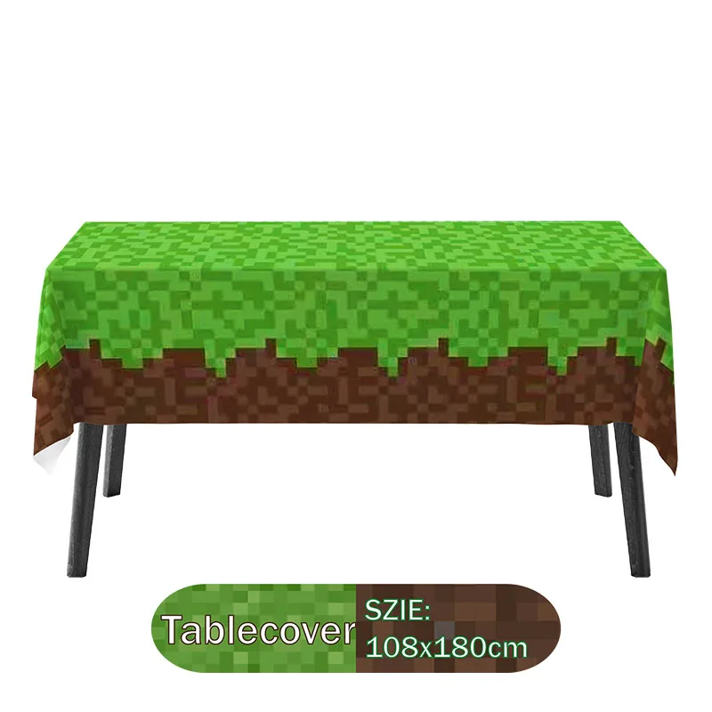 Nappe d'herbe de fête d'anniversaire de Style mineur de Pixel, décorations d'anniversaire de joueur, fournitures de fête artisanale minière, fête de mineur de Pixel