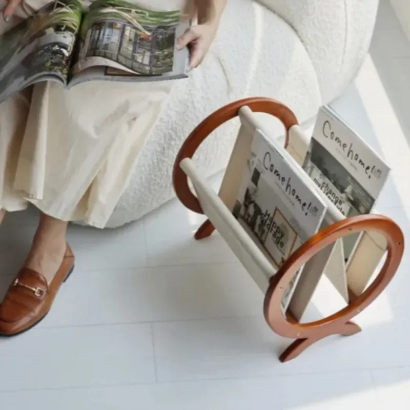 HEWU Cherry Wood Magazine Living Room Design Book Newspaper Rack Black Glue Storage Sofa Vintage Reproduction