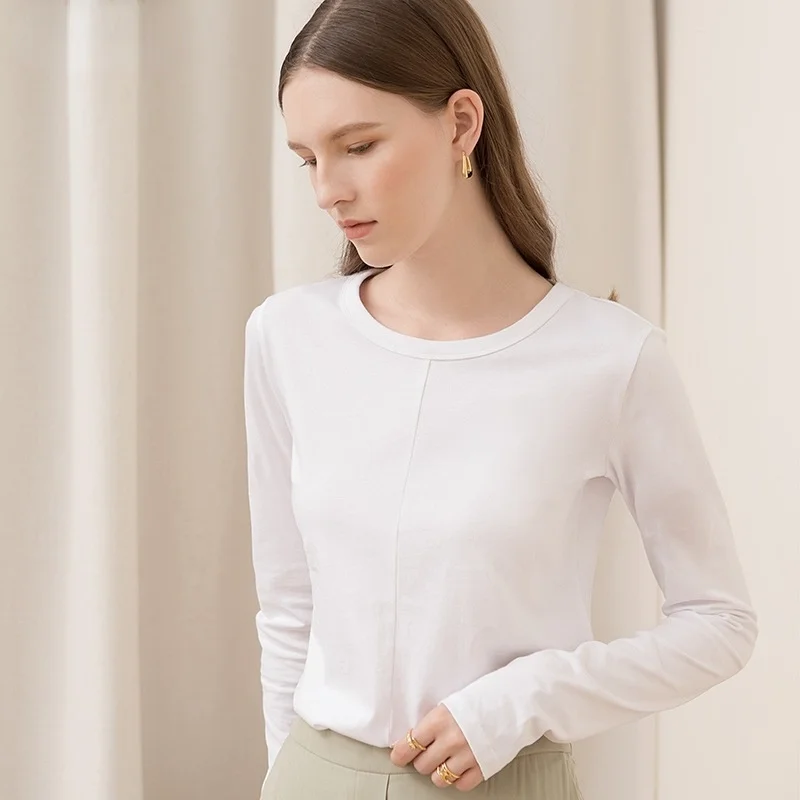 

Новинка 2024 брендовая хлопковая рубашка MRMT с круглым вырезом, Женская Асимметричная футболка с длинным рукавом, женские футболки, футболка для женщин