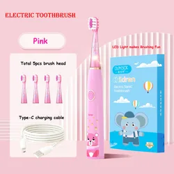 Children's LED Light - Up Waterproof Electric Toothbrush with Cartoon Design (Pink 5 head)