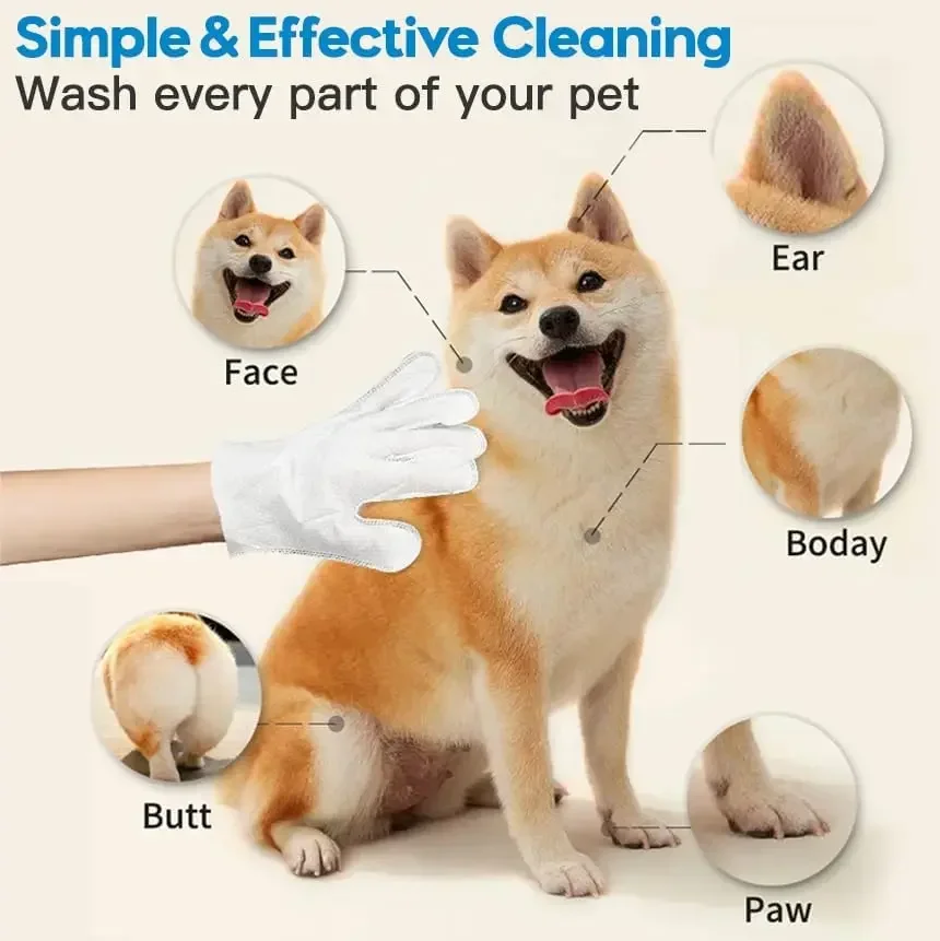 Pet Cleaning Wipes 6pcs for Dogs & Cats Dog Washing Bathing Deodorizing Grooming Gloves for Daily Care