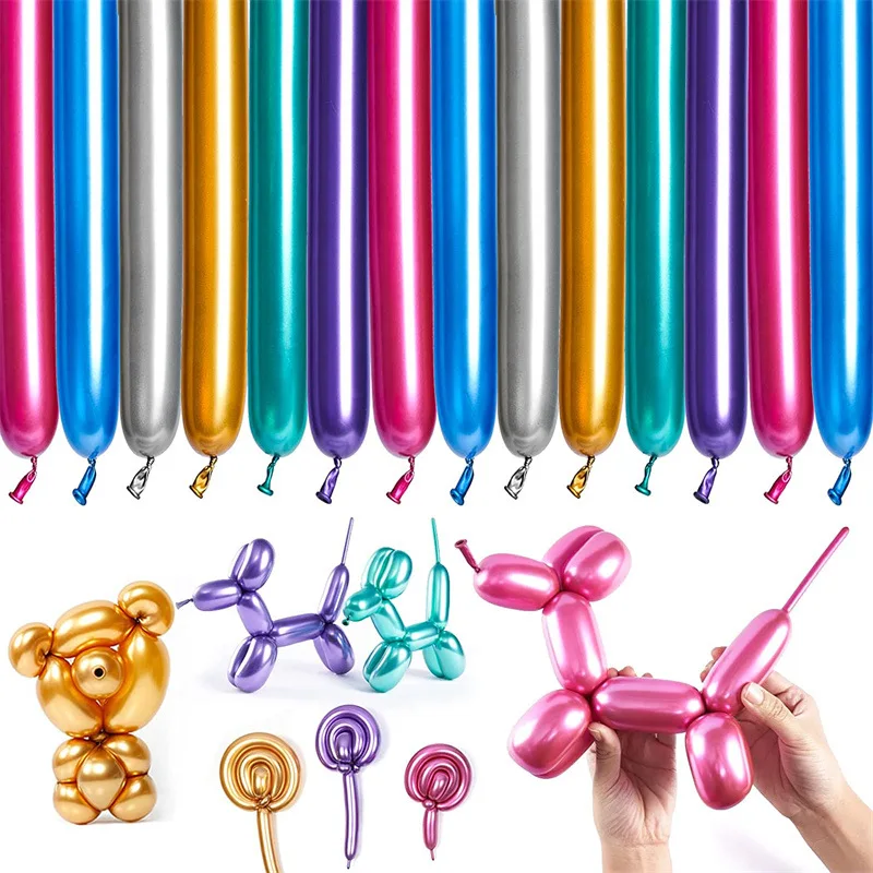 Metallstreifen, verdickter magischer Streifenballon, metallische Chromballons, gemischte Farbliste, lange Luftballons, Hochzeit, Geburtstag