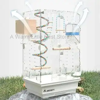 Large Acrylic Splash-proof Breathable Birdcage Fully Transparent Ornamental Bird Cage Parrot Cage Budgie Cockatiel Luxury Villa