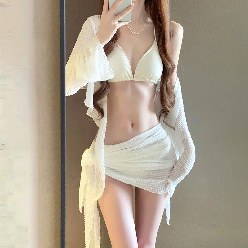 Women's Long Sleeve Knit Bikini Set, Pure Sexy Push-Up Swimsuit with Cover-Up, Elegant Resort Swimwear for Vacation Beach 3