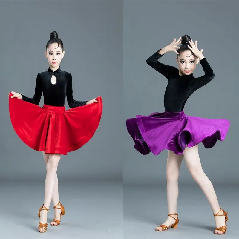 Latin Dance Girl Long sleeved Split Latin fringe Half Skirt Dance New Performance Clothing dresses for women