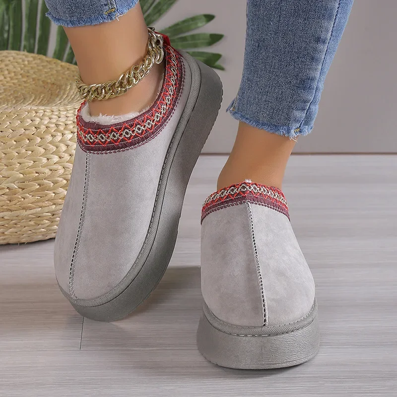 

Winter Warm Plush Slippers Women Retro Indoor Anti-slip Soft Fur Floor Thick Sole Slippers House Cotton Shoes Snow Boots
