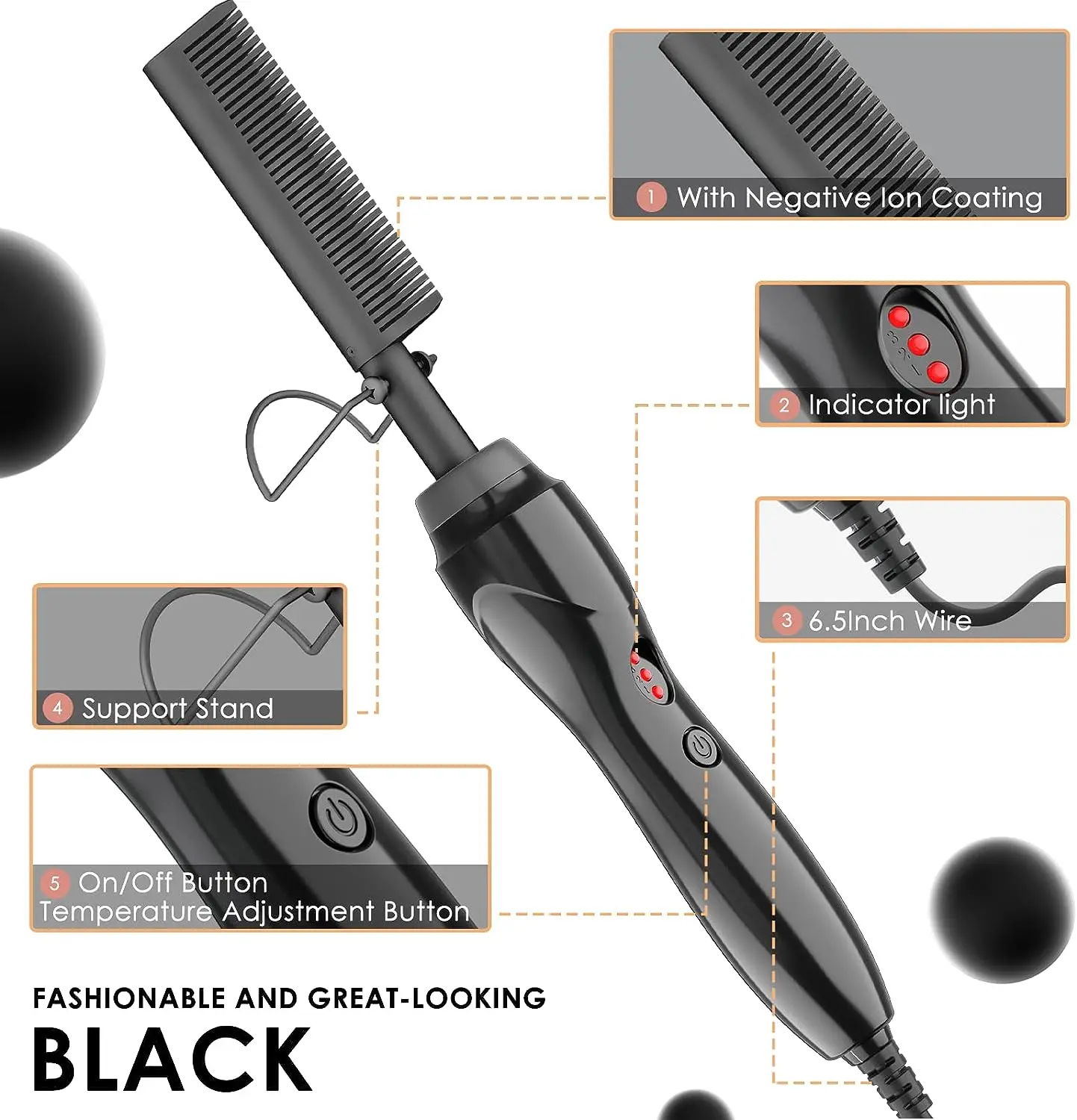 UNTIOR Dry And Wet Straight Hair Curling Copper Comb Bangs Straight Hair Electric Heating Curling Comb Hair Comb 4