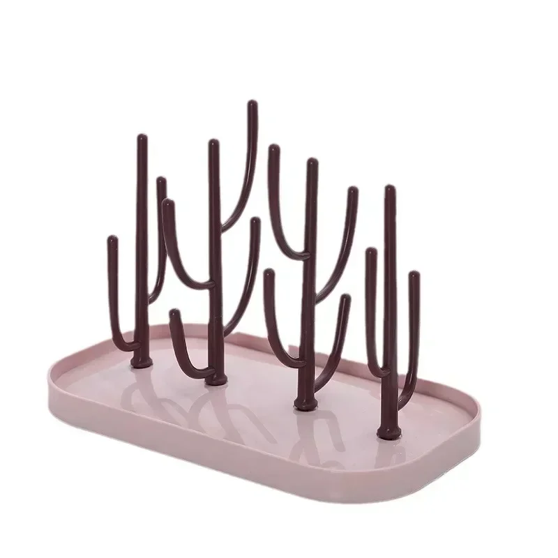 Baby Bottle Drain Rack Detachable Cactus Shaped and Non Pointed Design Chassis Can Store Water Drying Rack for Baby Bottles