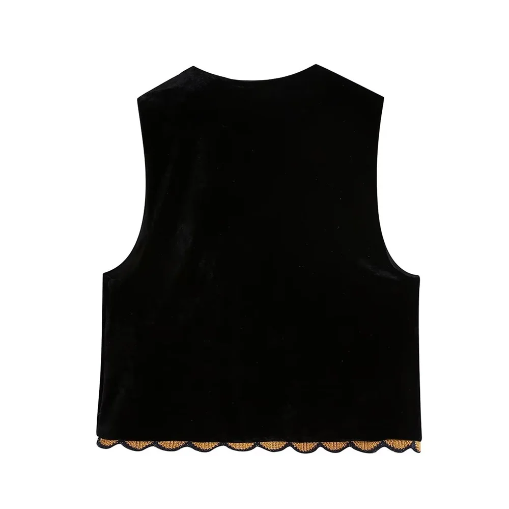 UNIZERA2023 Autumn New Women's Fashion Casual Versatile Lace Embroidery Sequin Velvet Vest Vest Vest 2