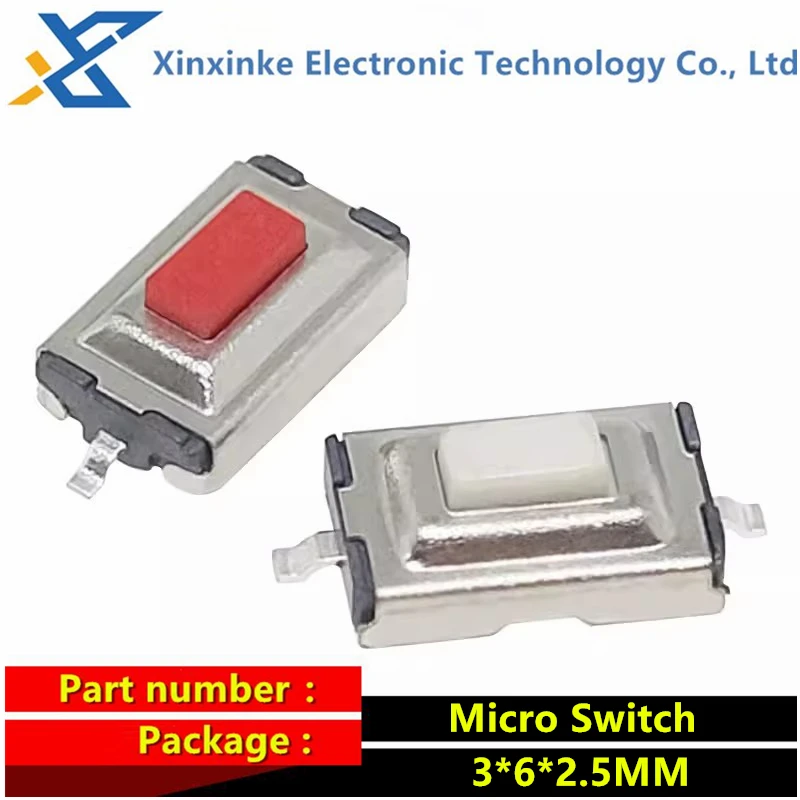 

100PCS 3*6*2.5MM SMD 2Pin Button Key Small Switch 2P Micro Touch Switch 3X6X2.5
