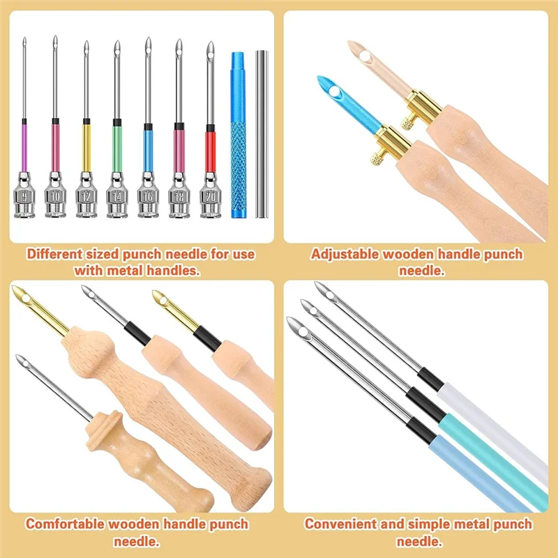23Pcs Punch Needle Kit, Wooden Punch Needle Set Adjustable For Adults Beginner Embroidery Durable