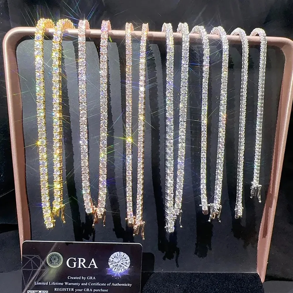 D VVS1 Moissanite 100% 테니스 목걸이 (GRA 인증서 포함) 남성 여성용 스파클링 웨딩 쥬얼리 선물