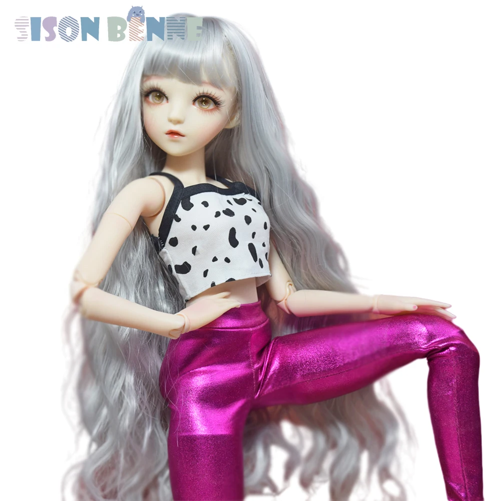 

SISON BENNE 1/3 BJD Doll 18 Joints Girl Body with Silver Wigs Gold Eyes Removeable Outfits