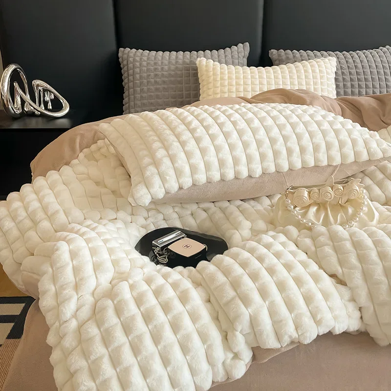 

New Arrival High-end Artificial Rabbit Velvet Autumn Winter Bedding Set Warm Cozy Warmth Set Duvet A Sets Soft Quilt Cover