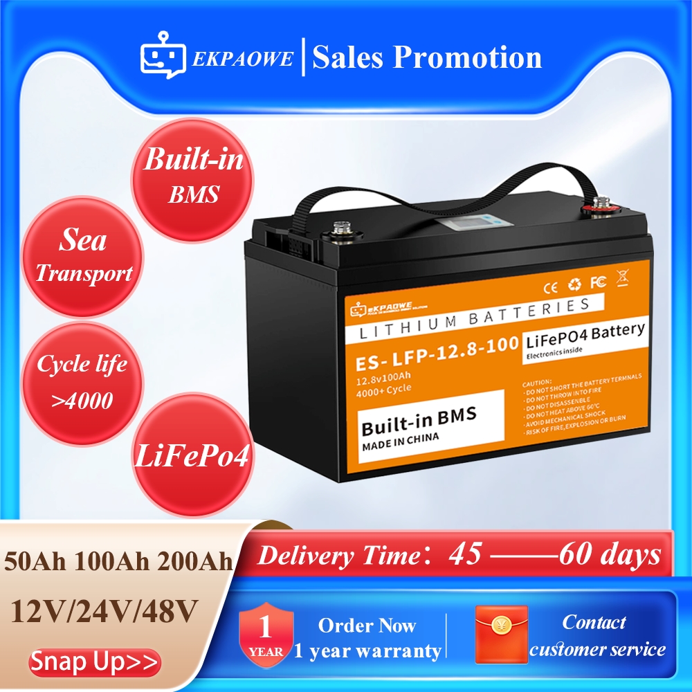 New China Factory 24V 100Ah LiFePo4 Battery 12V 100Ah Pack Lithium Iron Phosphate Batteries Built-in BMS For Solar Boat  No Tax