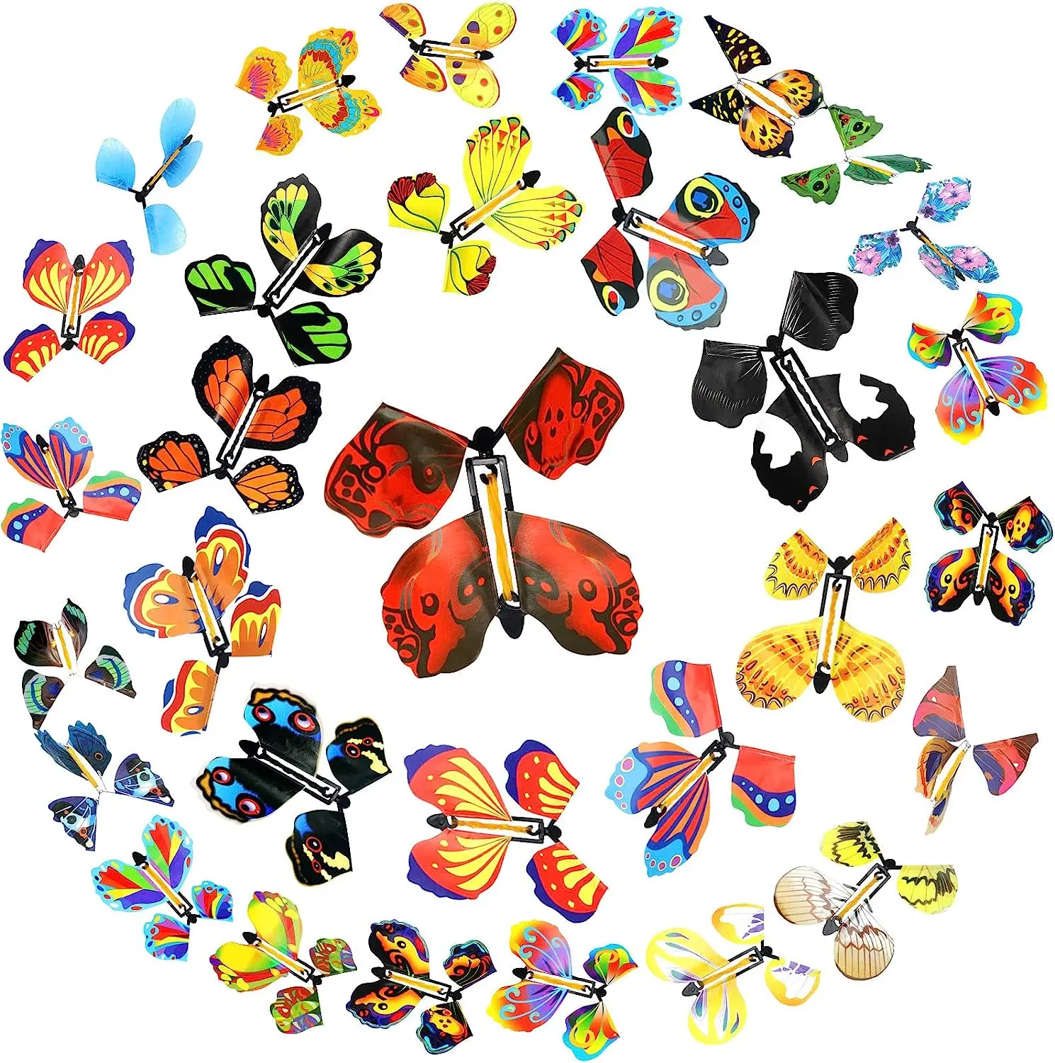 20 Papillons Volants Magiques – Jouet élastique à Remonter – Cadeau Surprise Anniversaire – Multicolores, Boîte, Carte