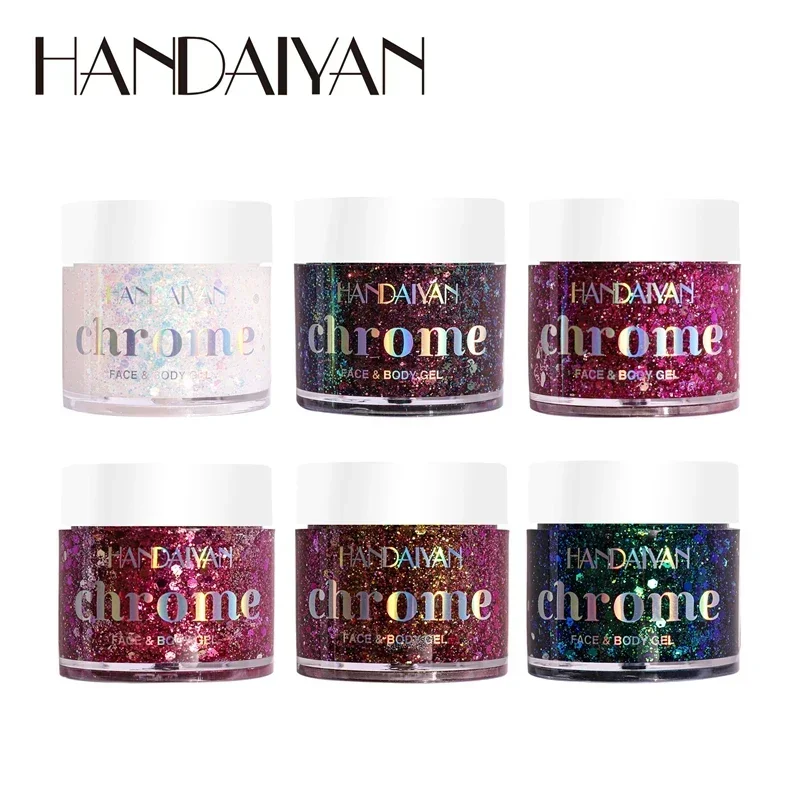 HANDAIYAN 6 Colors Upgraded Glitter Paste Chameleon Flash Cream Eye Hair Body Face Glitter Gel Art Festival Party Glitter Deco 2