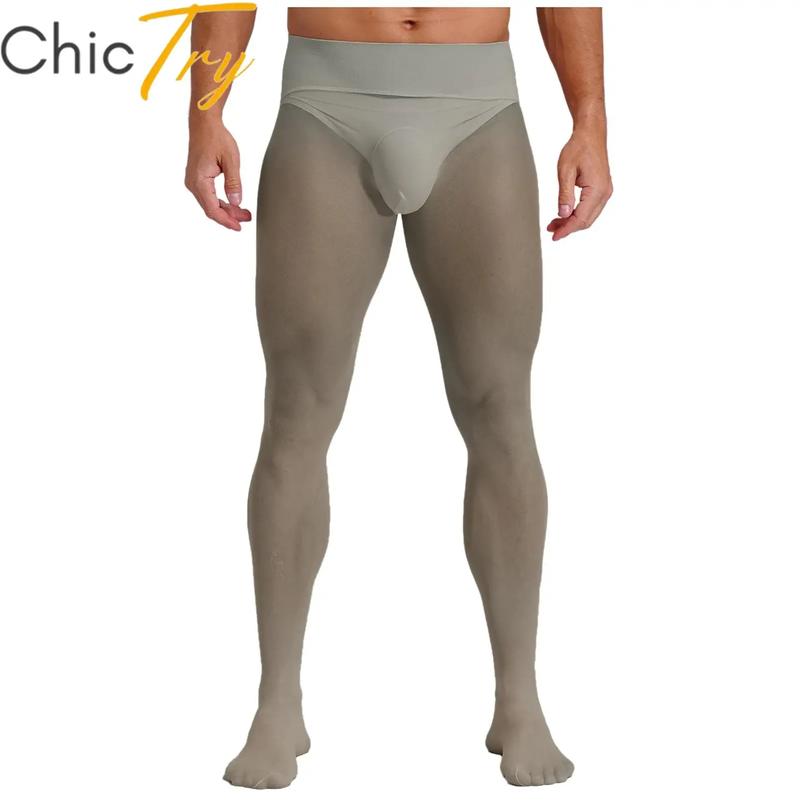 Men's Ultra-Thin Pantyhose Nylon Sheer High Waist Stockings Seamless Stretchy Tights Leggings for Lingerie Nightwear Dance Wear