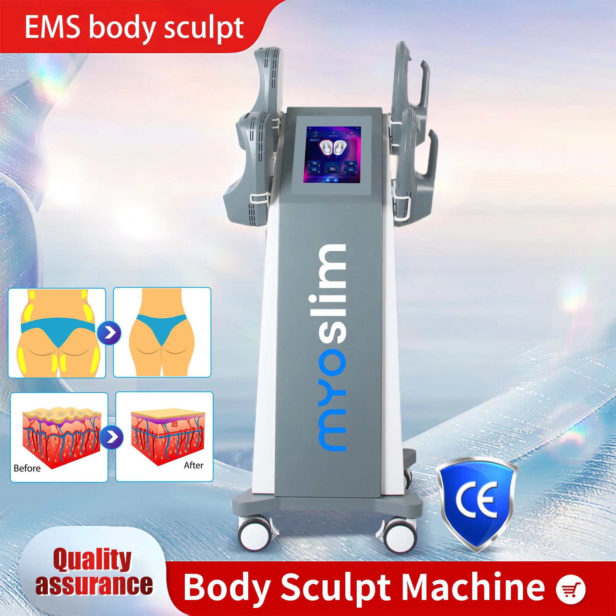 EMS NEO15 Tesla 6500W EMS RF 4 Handle Working Simultaneously Easy To Use EMS Fat Burning EMS Boby Slimming Machine