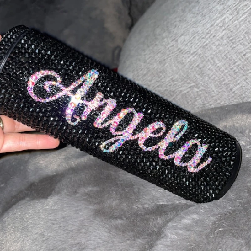 Custom Name Logo Tumbler Bling Rhinestones Vacuum Flasks Thermos Stainless Steel Water Bottles Gifts for Girls Insulated Flask