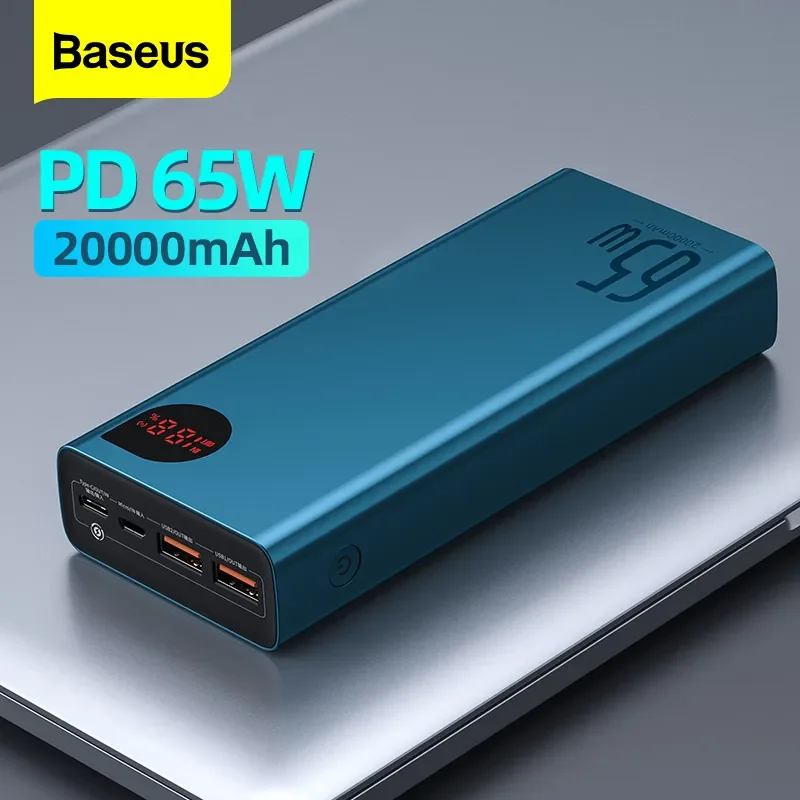 Batterie Externe 20000mAh 65W Charge Rapide USB C BASEUS Power Bank Ecran  LED