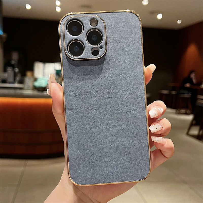 Luxury Sheepskin Leather Texture Phone Case with Electroplated Frame - Shockproof Design