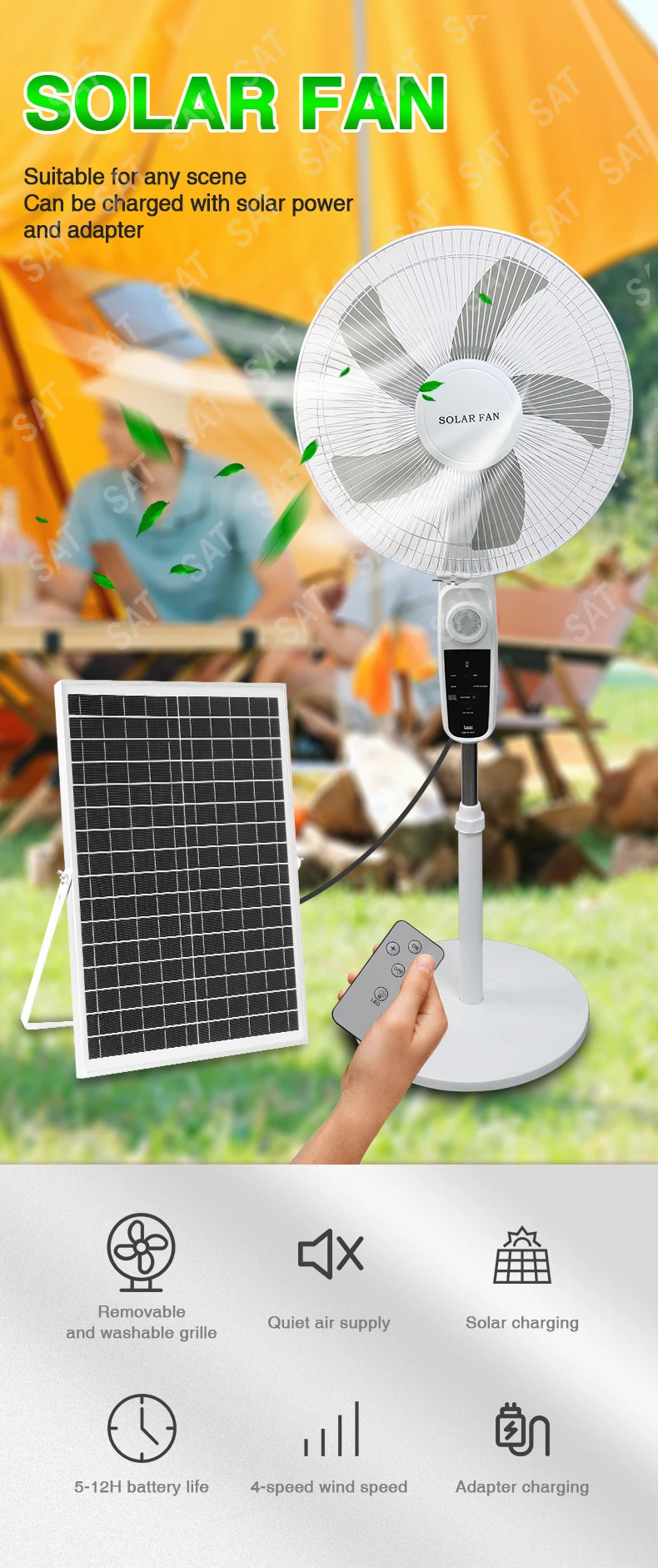 Ventilador de Pie de 16" con Panel Solar GD: ¡Frescura y Energía Solar!
