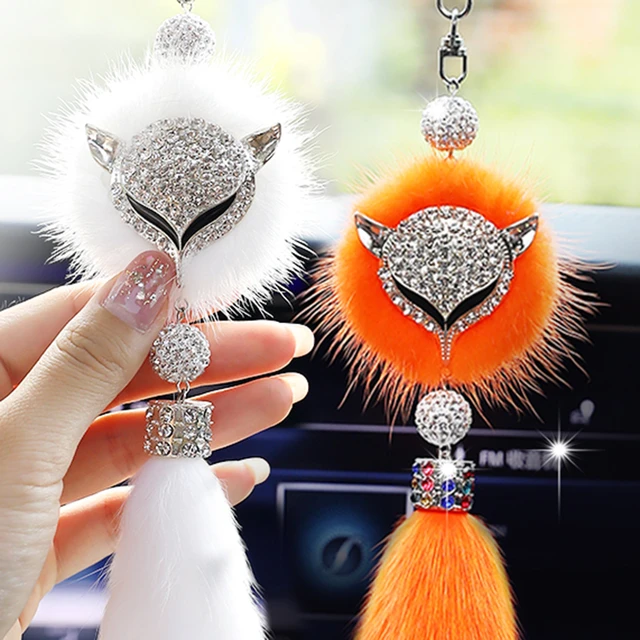 Mode Diamant Fuchs Rückspiegel Ornament Pelz Bling Strass Auto Spiegel  Hängen Zubehör für Mädchen Frauen 8 Farben Nette - AliExpress