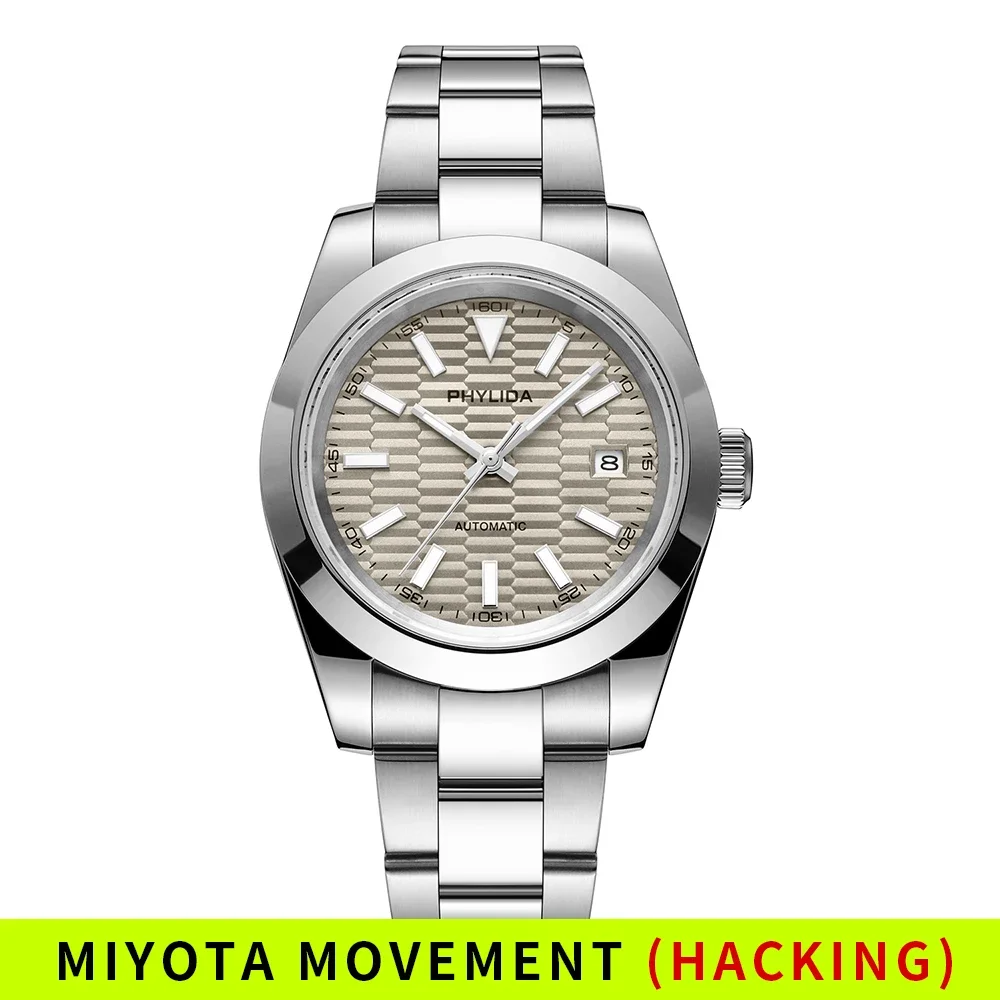 【稼働品】PHYLIDA ピリダ　オートマチック自動巻き　メンズ腕時計 Phylida-ユニセックス自動巻き時計,シルバーカラー,サンッシュ