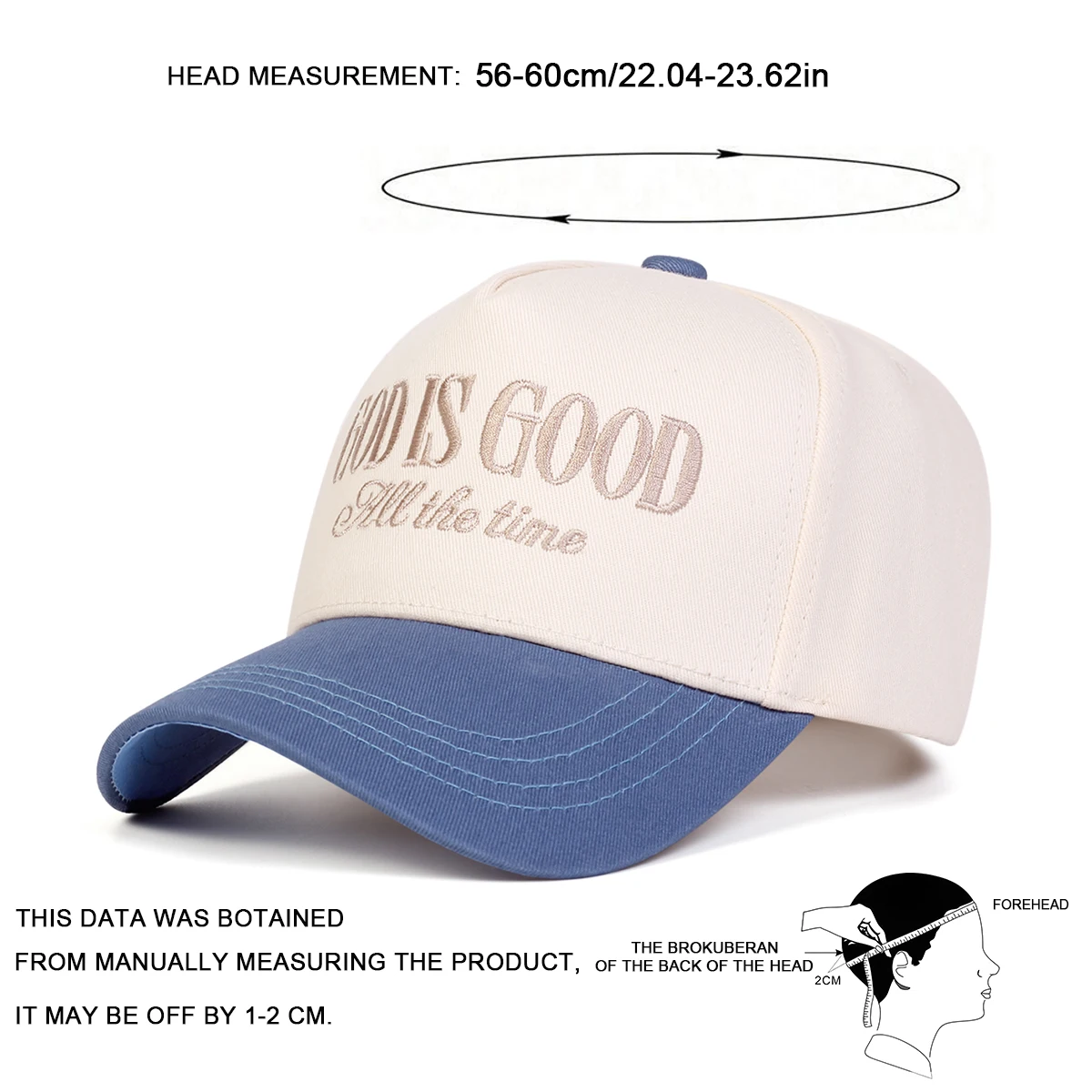 Unisex Baseballkappen mit GOD IS GOOD Buchstaben-Stickerei, Frühling und Herbst, für den Außenbereich, verstellbare Freizeithüte, Sonnenschutzhut, Sportkappe – Detail 6