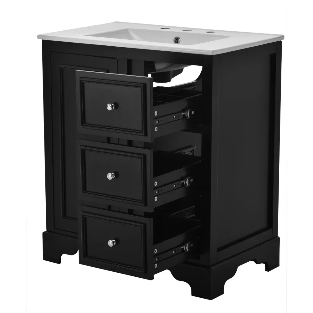 30 Inch Bathroom Vanity with Sink, Modern Elegant Bathroom Storage Cabinet with 3 Drawers and Adjustable Shelves