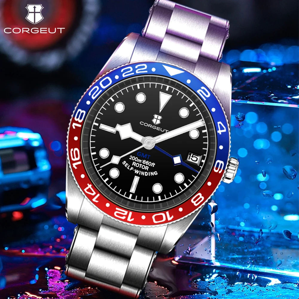 

CORGEUT 2023 New NH34 GMT DeepSea Luxury Fashion Men's Watches Automatic Mechanical Sapphire Glass Dual Time Zone Watch for Mans